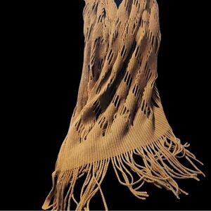 Fringed Tan Knit Shawl